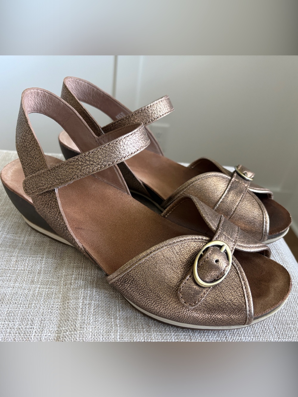 Dansko Bronze Metallic Slingback Wedges